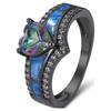 Huitan Vintage Style Rings Gorgeous Black Finger Accessories with Colorful Heart CZ Female Exquisite Aesthetic Jewelry for Party