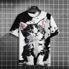 Men's T-Shirt Cute Cat Pattern Printed Tees Casual Loose Short Sleeve T-shirts Oversized Men Clothing Tops Summer