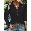 V-neck Solid Color Women's Shirt Button Decor Stylish Hollow Out Blouses Loose Fit Long Sleeve Autumn Female Clothing