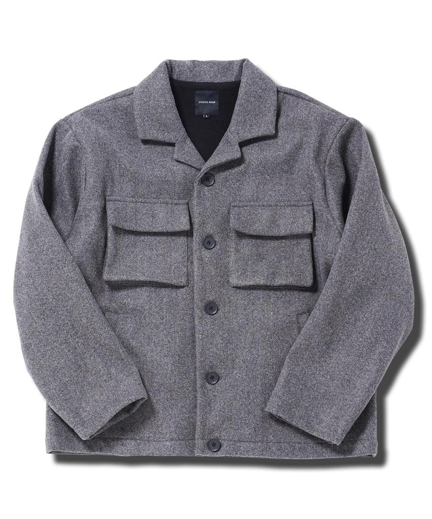 Shop Tech Melton Lining Fleece Jacket XL Mixed Gray Jacket Casual Open Collar Short Length Stretch Elastic Military Pocket Outerwear Autumn Clothes