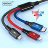 QOOVI Кабель для быстрой зарядки 3 в 1, Micro USB/Type-C/Lightning