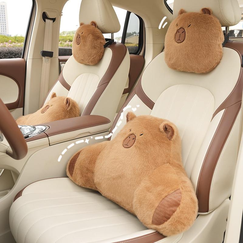 1pc Cute Car Neck Pillow Cartoon Design Capybara Car Headrest Simple Cute Interior Accessories Creative Gift
