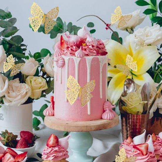 1 Set Wall Sticker with Glue Hollow Out Design Paper Art 3D Butterfly Refrigerator Sticker Home Decoration Household Supplies