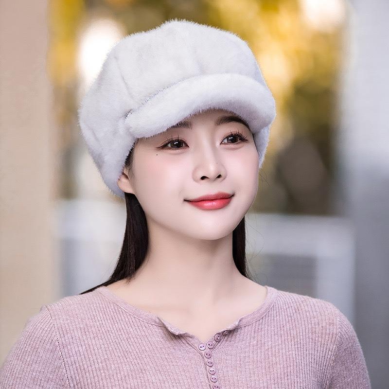 Autumn Winter Hats For Women Solid Color Plain Octagonal Cap Ladies Casual Faux Fur Women Caps