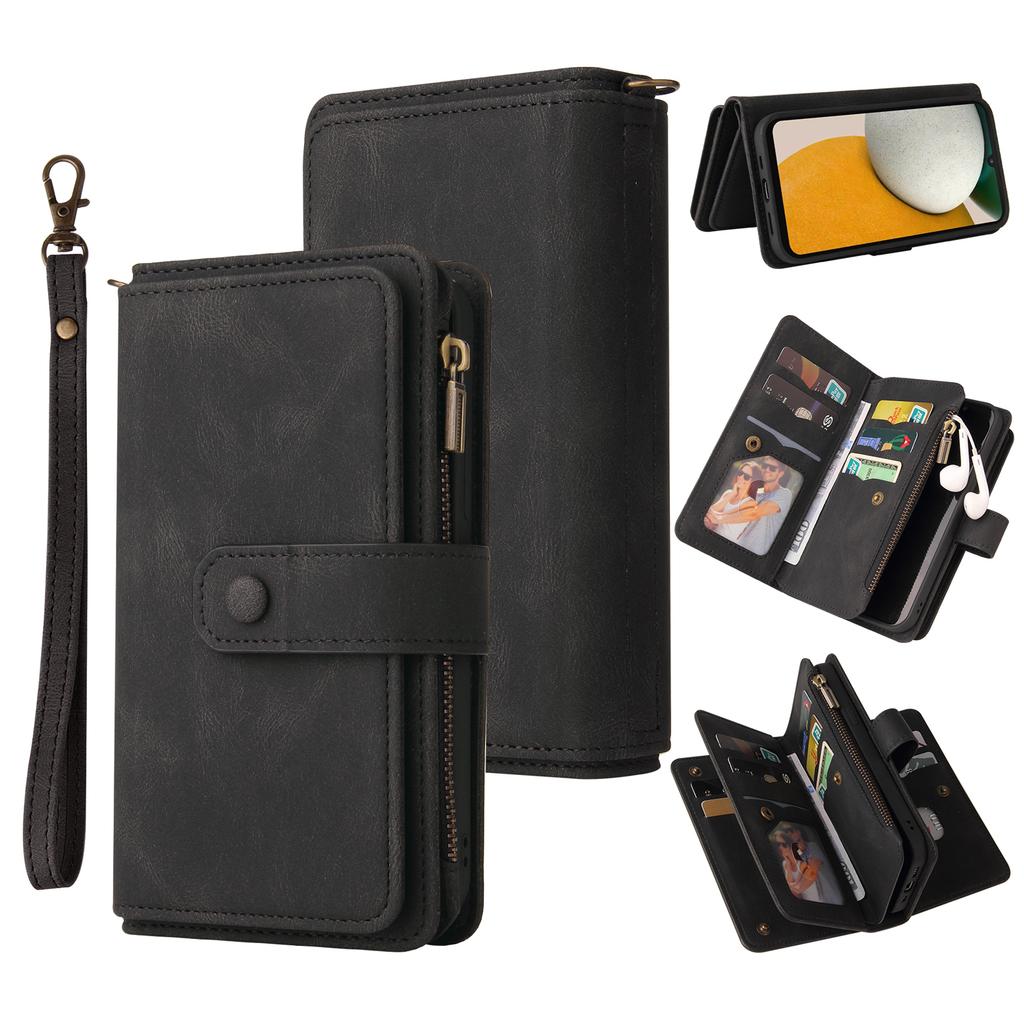 For Samsung Galaxy A15 4G Zipper Wallet Case with 15 Card Slots and Strap Leather Phone Cover