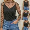 Women  Mesh See Through T Shirt Fashion Hollow Transparent Undershirt Star Dot Base Top