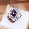 Long Pillow-shaped Deep Purple Zircon Full Diamond Simulated Amethyst Open Ring for Women