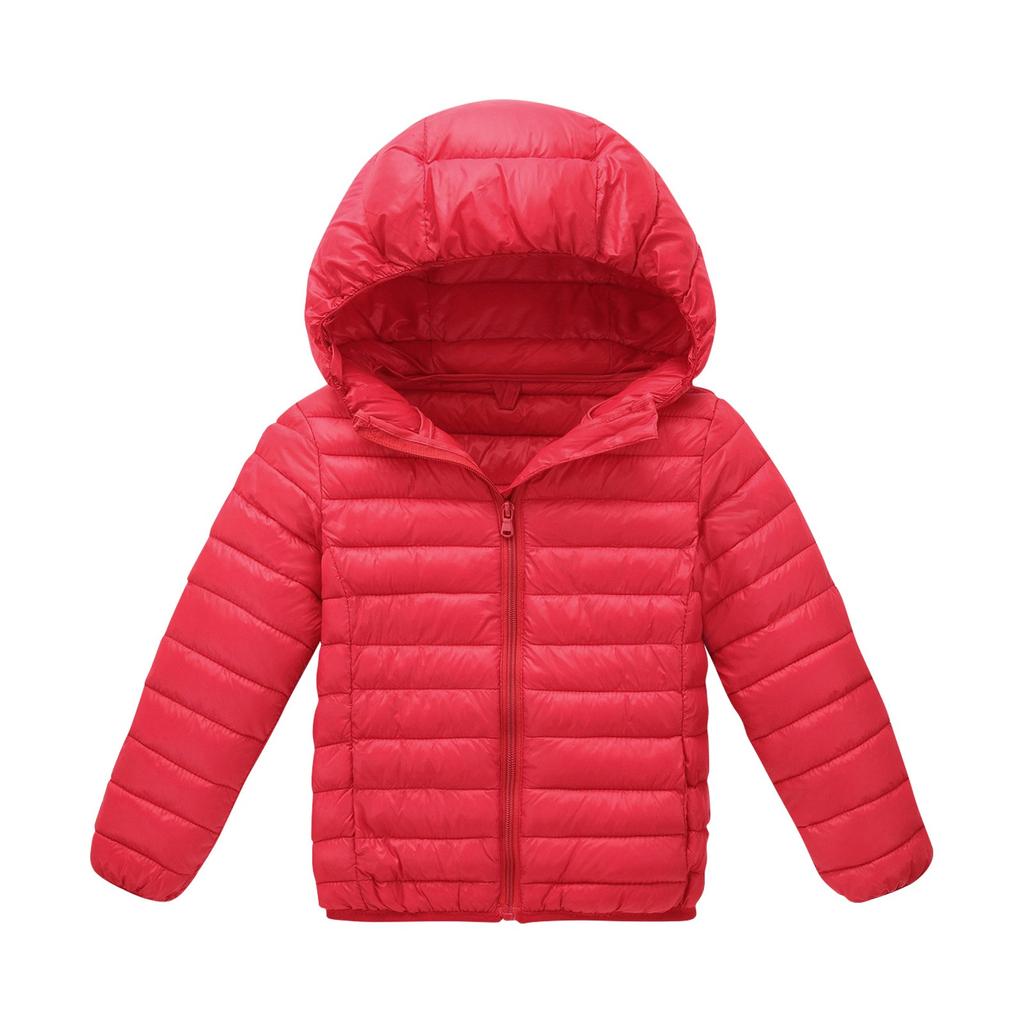 Children's Solid Color Down Jackets Boys And Girls Hooded Light Thin Warm Cotton Jackets