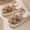 Couple Winter Toe Wrap Warm Plaid Cotton Slippers Thick Soft Sole Slides Men Women Indoor Floor Flat Home Non-slip Shoes