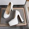 Women's Chunky High Heels Round Toe Pumps 14cm Heel 4cm Platform WZ