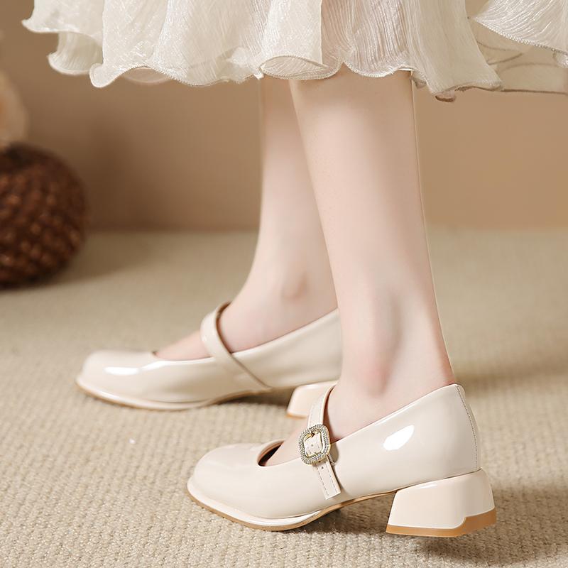 Women Pumps 2025 New Mary Jane Shoes for Women Big Size Belt Buckle Small Leather Shoes for Women Thick Heels High Heels Shoes