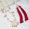 Women Vintage Chinese Hanfu Ming Dynasty Jewelry Simulation Pearls Tassel Pendant Long Necklace
