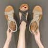 Women Fashion Sandals 2024 New Round Toe High Heels Slippers Beach Soft Sole Shoes Trend Diamond Decoration Slip-on Ladies Shoes