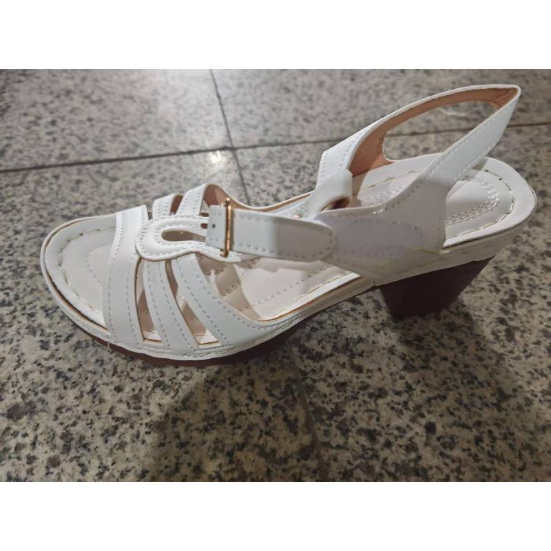 New Summer Women's Plus Size Solid Color Sandals One-Strap Buckle High Heel Shoes
