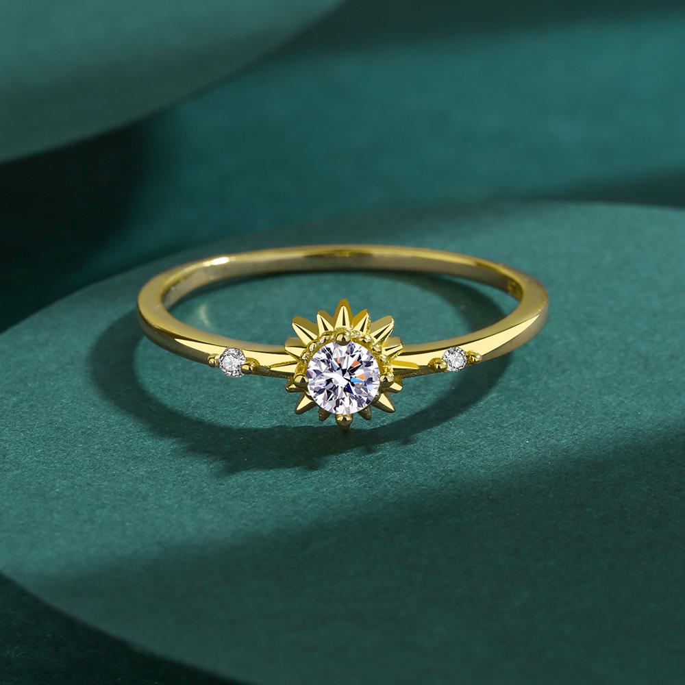 Simple Round Flower Ring For Women Small Diamond Zircon Crystal Real S925 Silver 14K Gold Valentine's Day Gift Jewelry