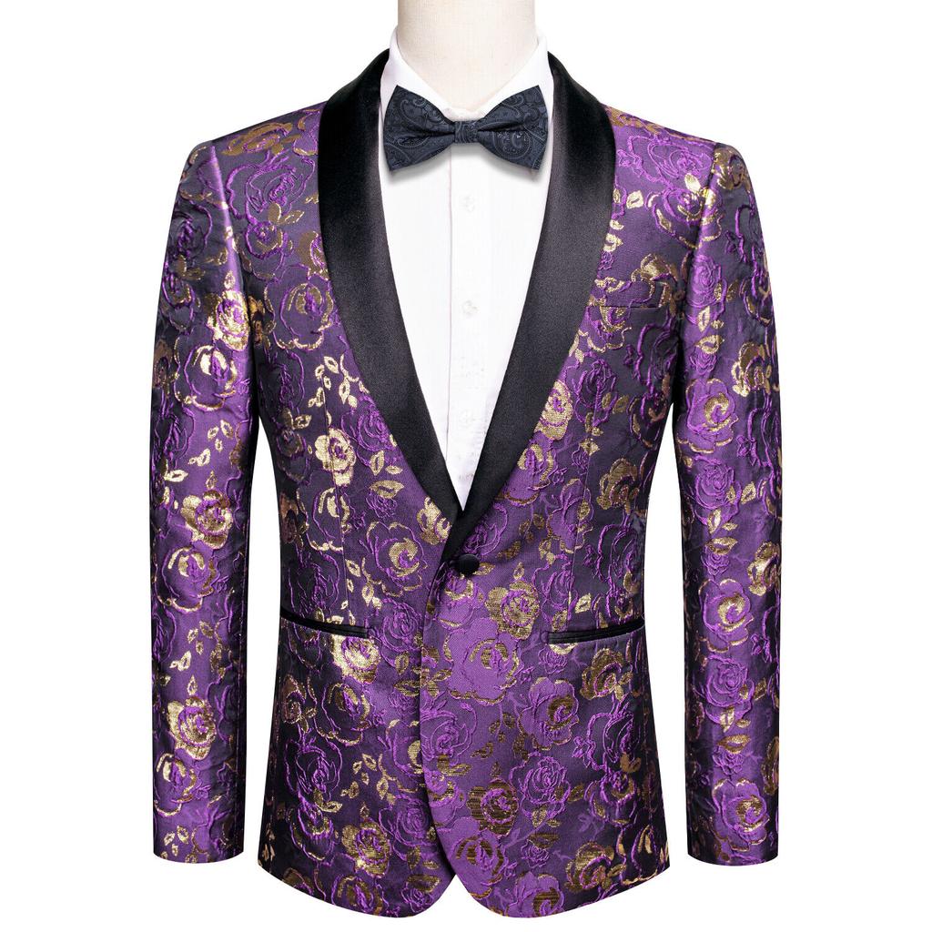 Mens Floral Tuxedo Dinner Jacket Regular Fit Shawl Lapel Paisley Prom Party Suit