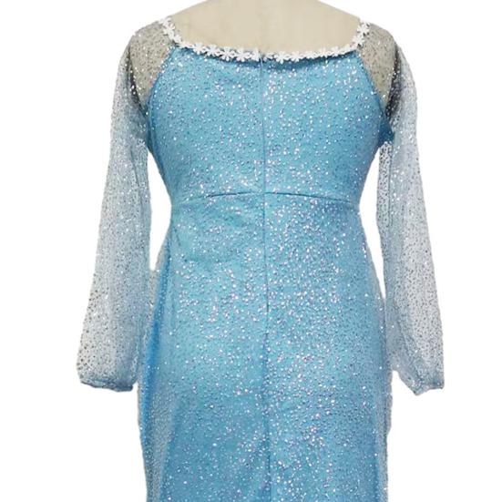 Women Elegant Gown Dress Off Shoulder V-neck Puff Long Sleeve Floor Length Dress Sequins Decor See-through Elegant Vintage Dress