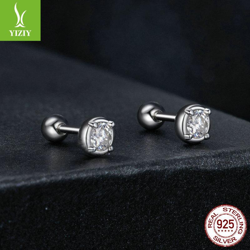 Simple And Exquisite Mini Moissanite Stud Earrings, Daily Versatile S925 Sterling Silver Threaded Stud Earrings.