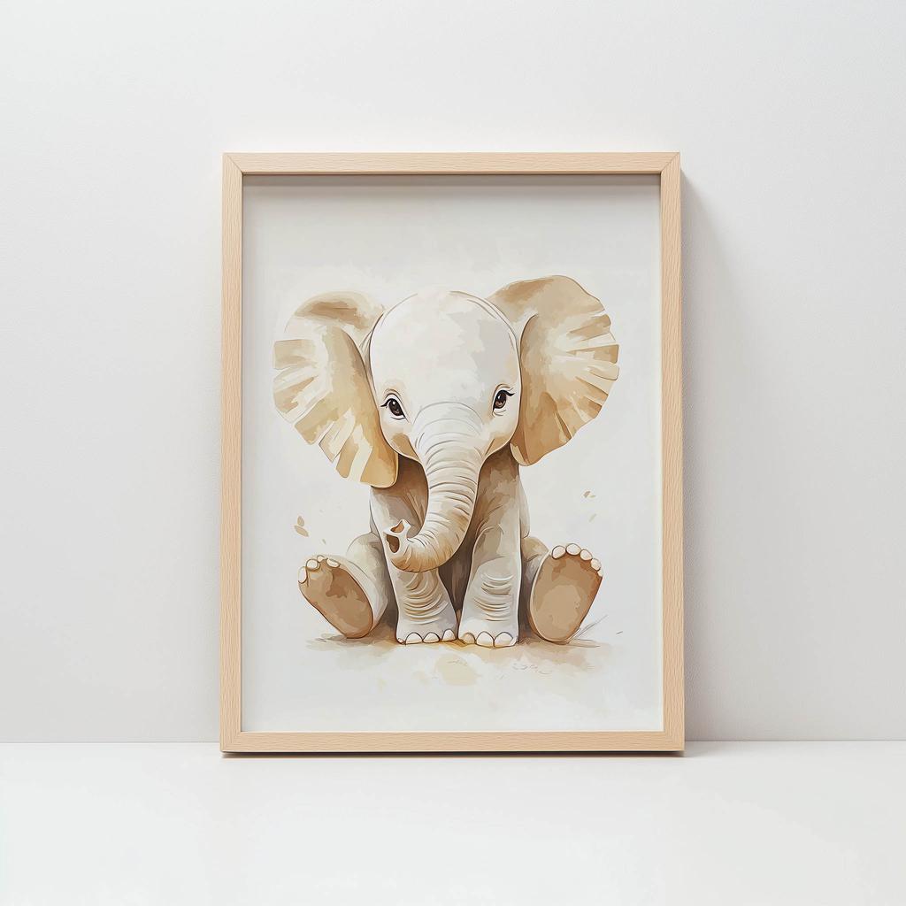 Poster Small Elephant In Minimalist Style Poster Small Elephant In Minimalist Style, 30X40 Cm, Dark Brown Wooden Frame, 230 Gsm Matte Paper