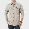 Men's Casual Loose-Fit Long-Sleeve Shirt - Solid Color, Large Size, Autumn Workwear with Pocket