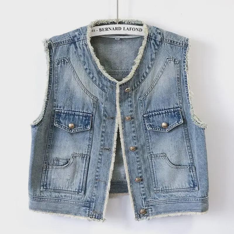 Women's Raw Edge Denim Vest - Summer 2025 Korean Style, Lightweight and Sleeveless