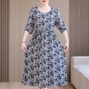 Casual Summer Women's Dresses  Plus Size Half Sleeve Vintage Print Long Dress Female