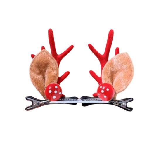1 Pair Kids Reindeer Antler Hair Clips Soft Plush Christmas Hairpin for Baby Girl Toddler Cute Photo Prop Party Hair Accessory
