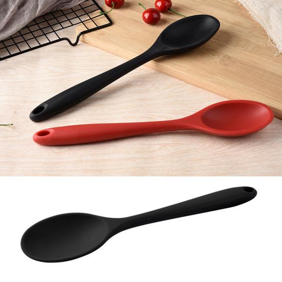 Durable Anti-rust Wear-resistant Ergonomic Handgrip Dining Silicone Non Stick Oval Spoon for Dorm Fruit Spoon