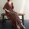 New 2025 Women Basic Plus Size Summer Dress Casual Linen V-Neck Stripe Short Sleeve Dress Loose Dress