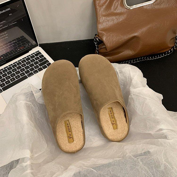 Soft Leather Version~ Baotou Half Slippers Women Wear High-end Fluffy Shoes In Autumn 2025 New Lazy Boken Shoes