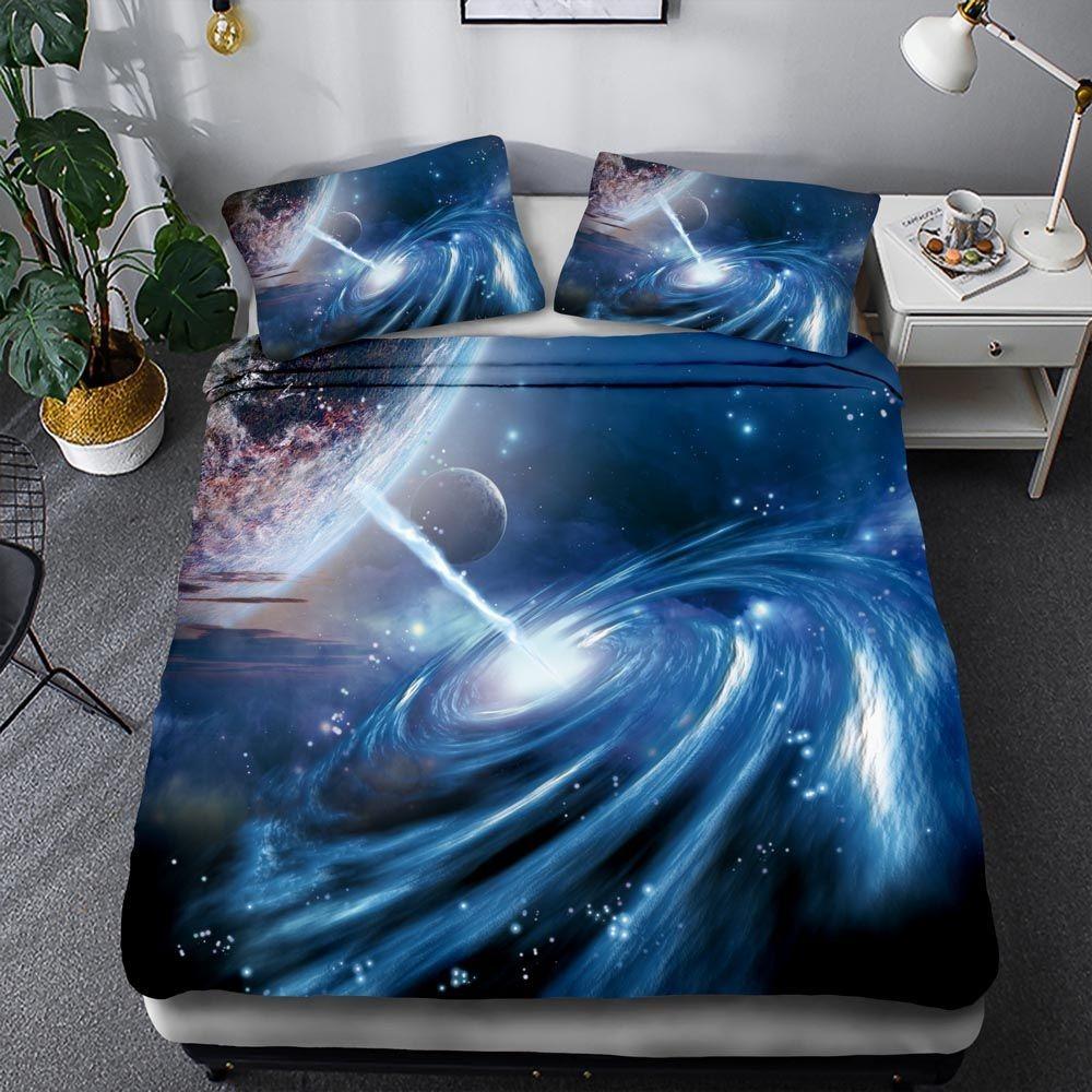 3D Space Planet Bedding Set Romantic Starry Sky Quilt Cover Pillowcase 2/3pcs Men's Teenagers Space Fan Cover Gift