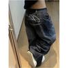 Womens Jeans High Waist Vintage Design Hip Hop Straight Baggy Denim Pants Street Y2K American Style Wide Leg Denim Trouser