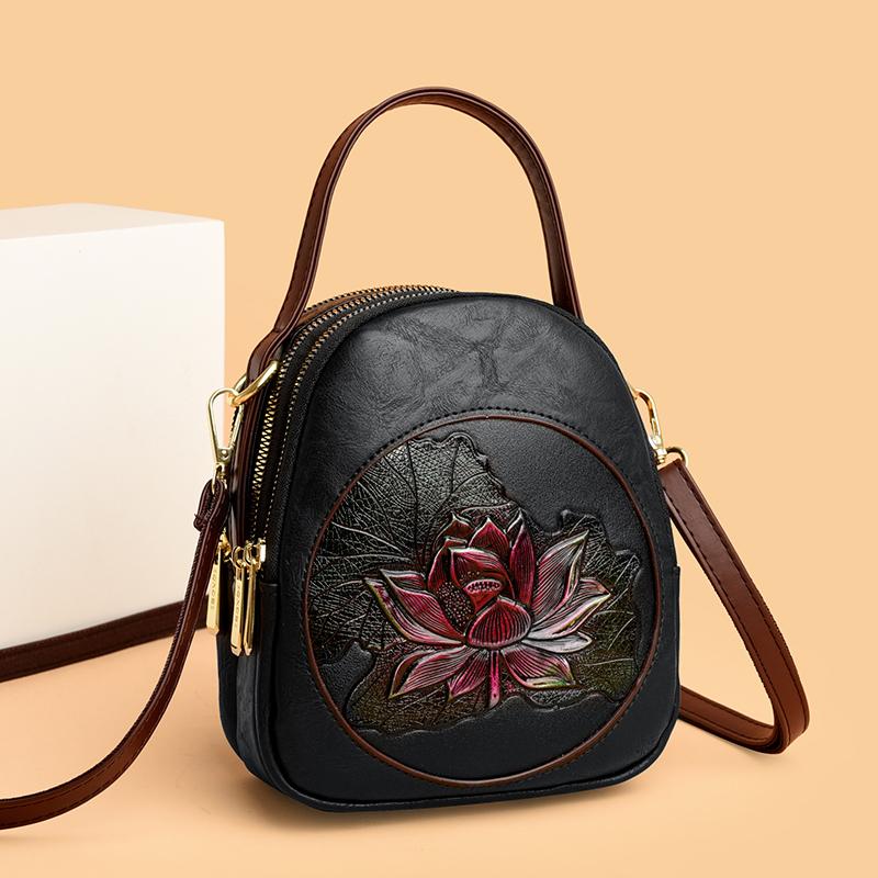 Women's Shoulder Bag PU Leather Lotus Pattern Shoulder Crossbody Bag Leisure Bag Elegant Bag Luxury Brand New