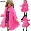 PINK Winter Long Fur Coat for Barbie Doll Outfits Clothing for 1/6 BJD Dollhouse Accessories Fashion Doll Clothes for 1:6 Dolls