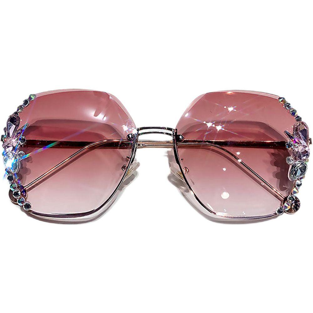 New Fashion Cutting Lens UV400 Rimless Sunglasses Gradient Rhinestone Sunglasses Women Sun Glasses