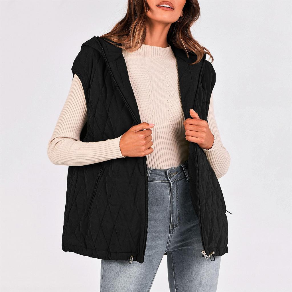 Women's Winter Tank Top Sleeveless Lightweight Stand Collar Zip Solid Quilted Vest