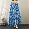 Round Neck Long Sleeve Bohemian Clothing Retro Autumn Cotton Linen Dresses Vintage Casual Floral Printed Long Dress for Women