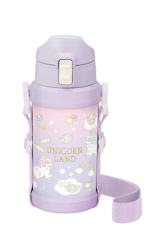OSK Water Bottle for Children 600ml Unicorn Purple with Shoulder Strap Direct Drinking Bottle SBR-600D