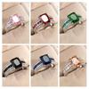 Women's Colored Zircon Ring - European & American Creative Design, Fashionable Hand Jewelry, Classic Square Wedding Style