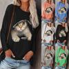 Fashionable Women's Round Neck Pullover Long Sleeve T-shirt Trendy Autumn/winter Cat Design Independent Station On Amazon