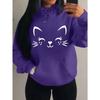 Simple Word Cat Smile Pattern Women Hoodies Fashion Casual Streetwear Personality Hoodie Trendy Fleece Pulloverar