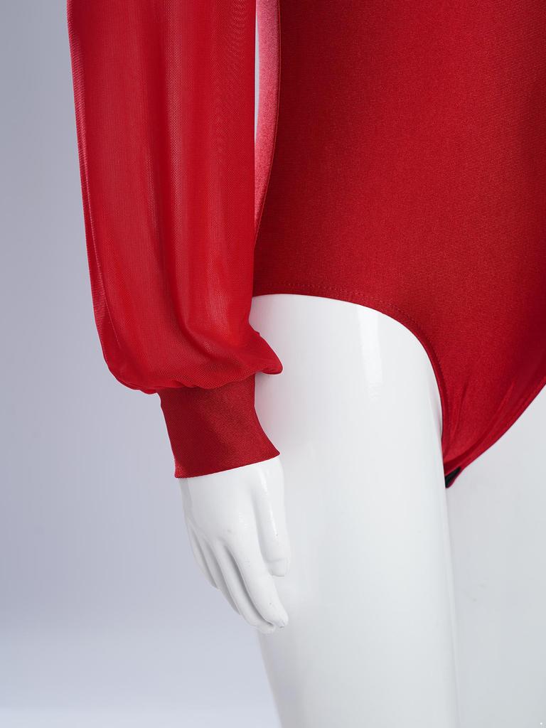 Girls Dance Leotard One Shoulder Design Mock Neck Long Sleeve Ruched Mesh Overlay Performance Bodysuit