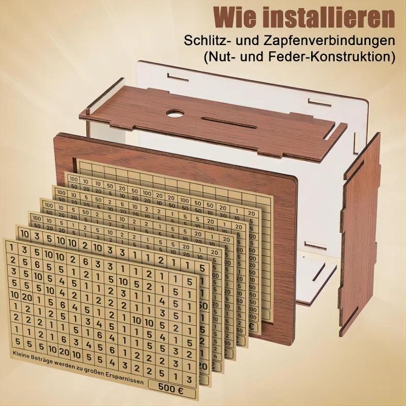 500/1000/2000/3000/5000/10000 Euro Money Box Wooden Piggy Bank with Reusable Money Box with Saving Goal and Numbers Boxes