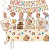 Capybara Party Tableware Set: Cute Disposable Tablecloth, Plates & Cups for Birthdays