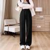 2024 Spring Women's High-End Black Wide-Leg Suit Pants, High-Waisted, Floor-Length, Casual Drape