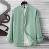 New Spring Autumn Men Long Sleeve Stand Collar Pure Color Shirt Tops
