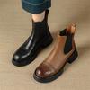 Fashion New Autumn/winter Genuine Leather Women Boot Round Toe Shoes for Women Fashion Brogue Designs Chelsea Boots Mid Heel Short Boots