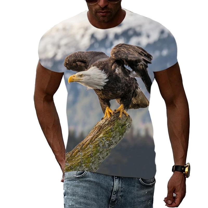 Men T Shirt Animal Print 3D Eagle Print T-shirt Summer Casual Short Sleeve Retro Harajuku Oversized Clothing Tops