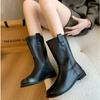 Fashion Fashion Thick Heel Leather Western Cowboy Boots Women Designer Soft Sole Platform Women's Ankle Boots Autumn Shoes Female