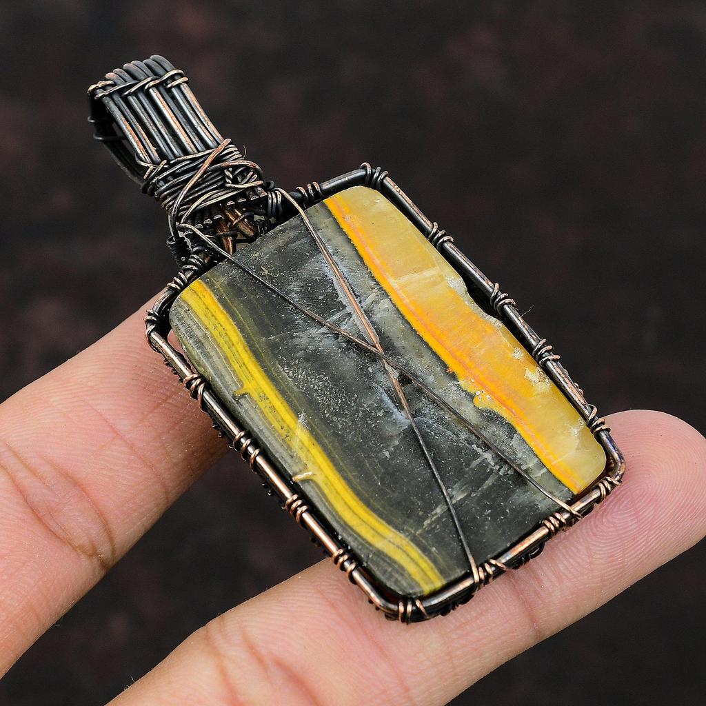 Bumble Bee Jasper Pendant Rainbow Moonstone Pendant Copper Wire Wrapped Pendant Real Gemstone Handmade Pendant Antique Copper Design Jewelry